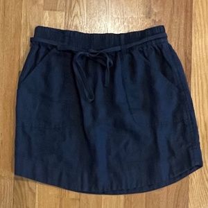 LOFT Navy Blue 100% Linen Drawstring Front Pockets Skirt